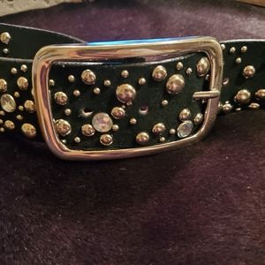 EMBELLISHED BLACK LEATHER BELT Sz SMALL